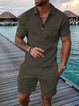 Sommer Set Herren | Polo & Shorts mit Kontrast-Details – Grün