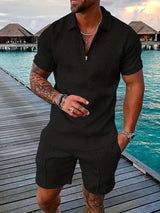 Sommer Set Herren | Polo & Shorts mit Kontrast-Details – Schwarz