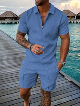 Sommer Set Herren | Polo & Shorts mit Kontrast-Details – Hellblau