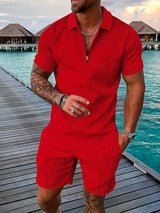 Sommer Set Herren | Polo & Shorts mit Kontrast-Details – Rot