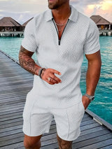 Sommer Set Herren | Polo & Shorts mit Kontrast-Details – Weiß