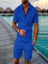 Sommer Set Herren | Polo & Shorts mit Kontrast-Details – Blau