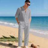 Sommer Zweiteiler Herren | Leinenhemd & Hose im Set – Grau