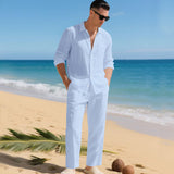 Sommer Zweiteiler Herren | Leinenhemd & Hose im Set – Blau