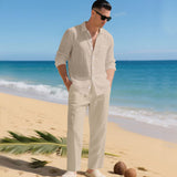 Sommer Zweiteiler Herren | Leinenhemd & Hose im Set – Hellbraun