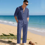 Sommer Zweiteiler Herren | Leinenhemd & Hose im Set – Dunkelblau