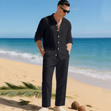 Sommer Zweiteiler Herren | Leinenhemd & Hose im Set – Schwarz