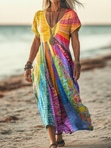 Sommerkleid Damen | Boho & Buntes Patchwork – Gelb
