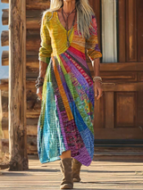 Sommerkleid Damen | Boho & Buntes Patchwork – Hellgelb
