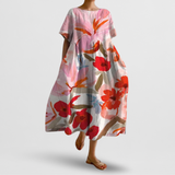 Sommerkleid Damen | Kunstvoller Blumenprint & Oversized-Komfort – Rosa