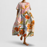 Sommerkleid Damen | Kunstvoller Blumenprint & Oversized-Komfort – Orange
