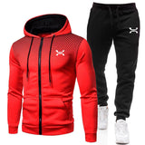 Sportanzug Herren | Hoodie mit Reißverschluss | Komplettes 2-Teile Set – Rot