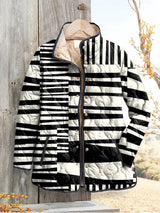 Steppjacke Damen Gestreift mit Stehkragen – Mehrfarbig