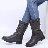 Stiefel Damen im Bikerstil mit Schnallen – Grau