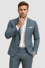 Slim-Fit-Leinenanzug für Herren – Blazer und Hose, leicht, sommerlich, formell, für Hochzeiten – Hellblau
