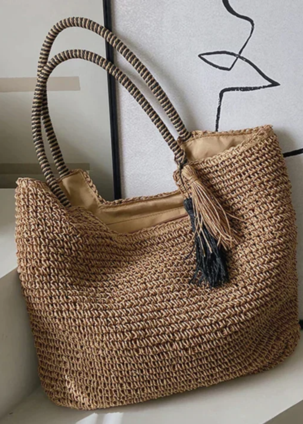 Strandtasche Damen Rattan – Boho Stil & Geräumig für den Sommer