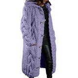Strickmantel Damen Lang mit Kapuze – Lila