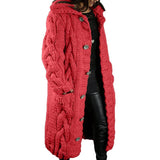 Strickmantel Damen Lang mit Kapuze – Rot
