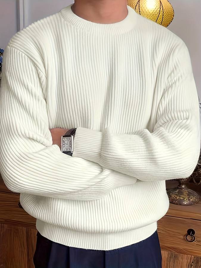 Strickpullover - Lässiger Herren Pullover mit Rundhalsausschnitt aus Rippenstrick
