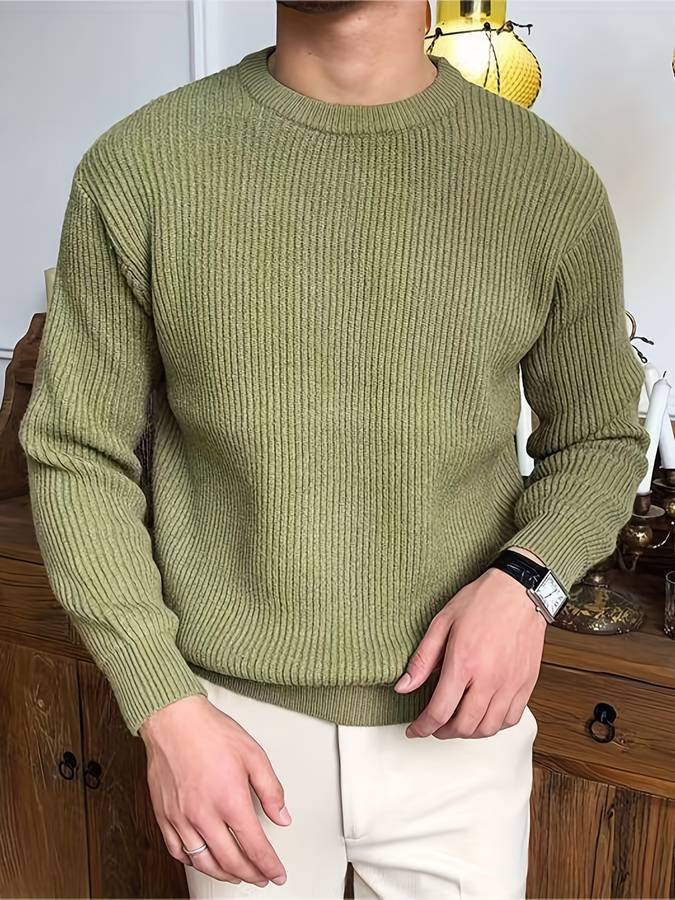 Strickpullover - Lässiger Herren Pullover mit Rundhalsausschnitt aus Rippenstrick
