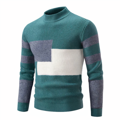 Strickpullover – schmal geschnittener Herren-Pullover mit hohem Kragen und Patchworkmuster