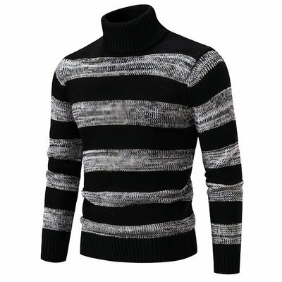 Strickpullover – schmal geschnittener Herren-Pullover mit hohem Kragen und Patchworkmuster