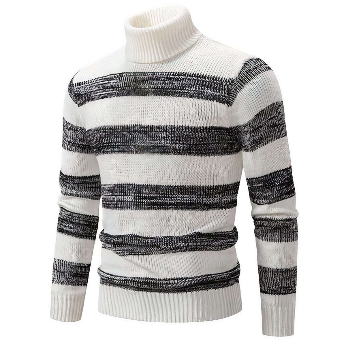 Strickpullover – schmal geschnittener Herren-Pullover mit hohem Kragen und Patchworkmuster