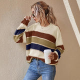 Strickpullover Damen Oversized Gestreift – Beige