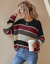 Strickpullover Damen Oversized Gestreift – Schwarz