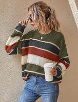 Strickpullover Damen Oversized Gestreift – Grün
