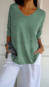 Strickpullover Damen V-Ausschnitt Atmungsaktiv Vielseitig – Grasgrün
