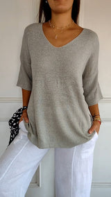 Strickpullover Damen V-Ausschnitt Atmungsaktiv Vielseitig – Grau
