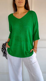 Strickpullover Damen V-Ausschnitt Atmungsaktiv Vielseitig – Grün
