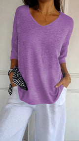 Strickpullover Damen V-Ausschnitt Atmungsaktiv Vielseitig – Lila