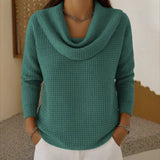 Strickpullover Damen mit Wasserfallkragen – Grün
