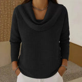 Strickpullover Damen mit Wasserfallkragen – Schwarz