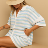 Gestreiftes zweiteiliges Sommerset für Damen – Blau Grün