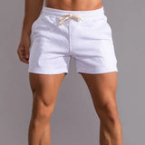 Herren Slim Fit Jogger Shorts Mit Taschen – Sportliche Freizeit Shorts – Weißgrau