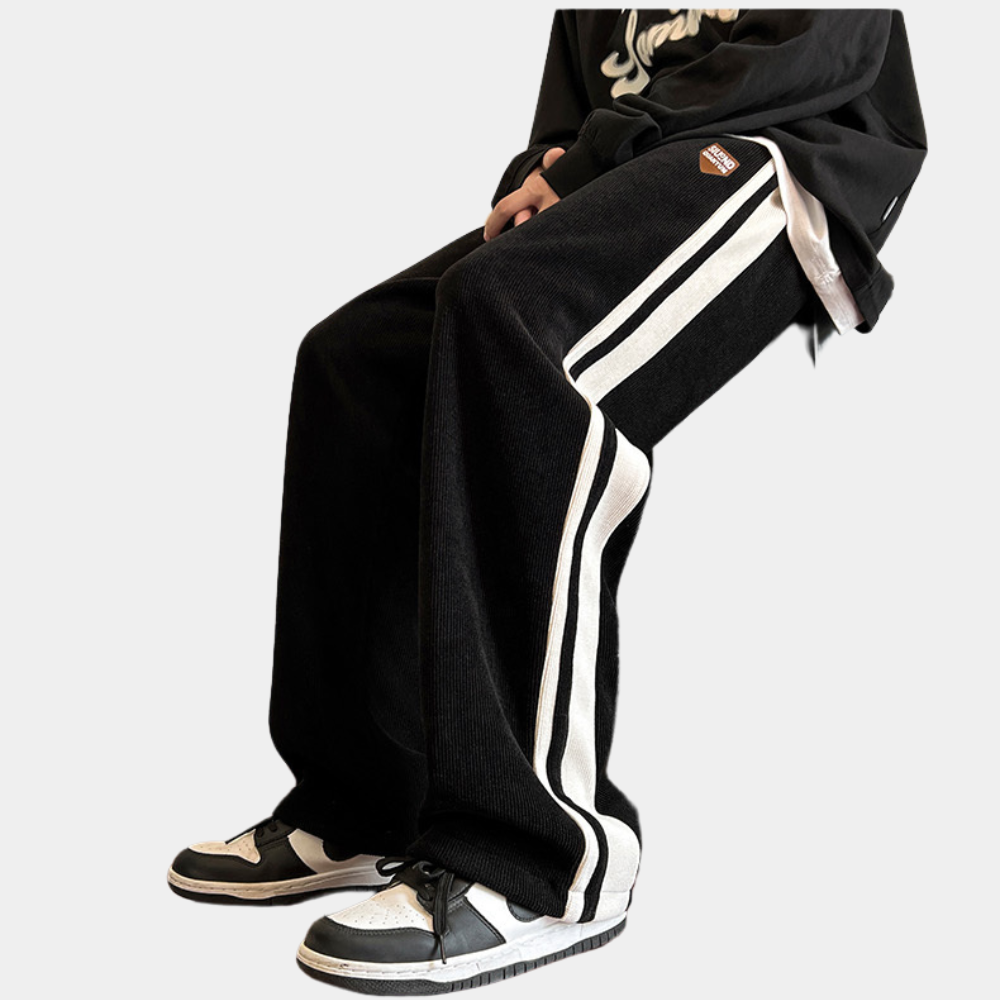 Sweatpants - Gestreifte Herren Jogger mit weitem Bein und lockerer Passform
