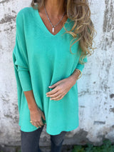 Sweatshirt Damen Oversize | V-Ausschnitt & Lockerer Fall – Blau