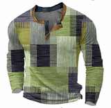 Sweatshirt Herren Henley | Geometrisches Muster & Knopfleiste – Grün