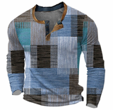 Sweatshirt Herren Henley | Geometrisches Muster & Knopfleiste – Blau