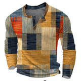 Sweatshirt Herren Henley | Geometrisches Muster & Knopfleiste – Orange