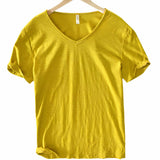 T-Shirt Herren | V-Ausschnitt Leinen-Look Basic Slim Fit Kurzarm – Gelb