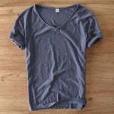 T-Shirt Herren | V-Ausschnitt Leinen-Look Basic Slim Fit Kurzarm – Grau