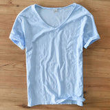 T-Shirt Herren | V-Ausschnitt Leinen-Look Basic Slim Fit Kurzarm – Hellblau