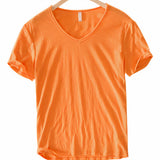 T-Shirt Herren | V-Ausschnitt Leinen-Look Basic Slim Fit Kurzarm – Orange