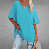 T-Shirt Kurzarm V-Ausschnitt Damen | Lockerer Schnitt & Luftiger Komfort – Hellblau