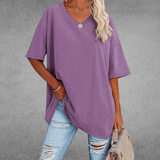 T-Shirt Kurzarm V-Ausschnitt Damen | Lockerer Schnitt & Luftiger Komfort – Lila