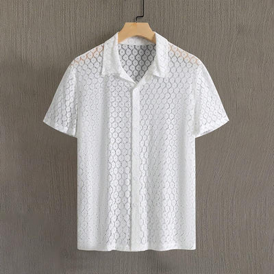 T-Shirt mit Knopfleiste | Durchsichtig | Mit Kragen | Kurzarm-Shirt | Herrenhemden